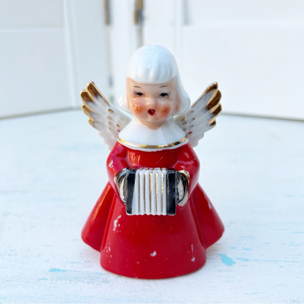Vintage Angel Figurine Japan Accordion Player Christmas Decor Ceramic 5"